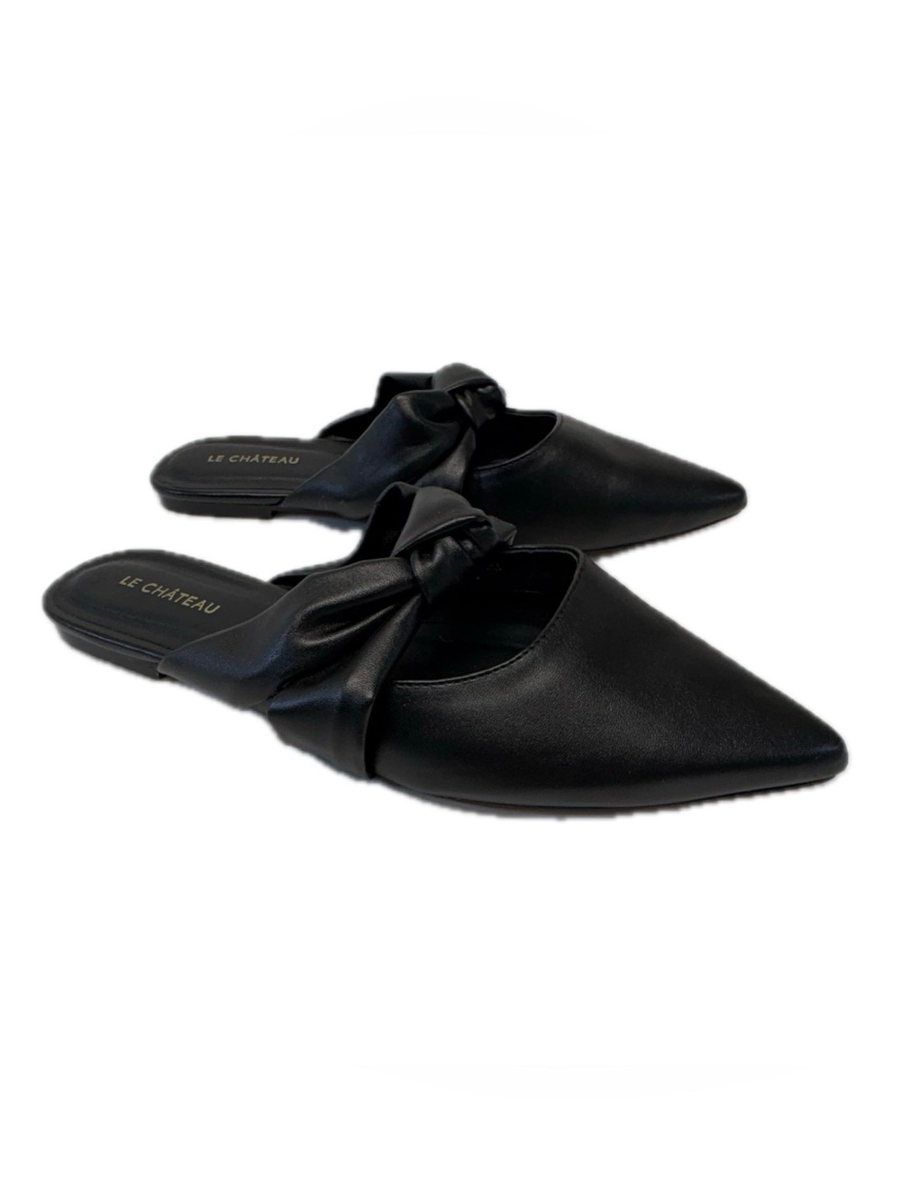 Vintage Le Château Black Pointed Toe Bow Mules Size 40